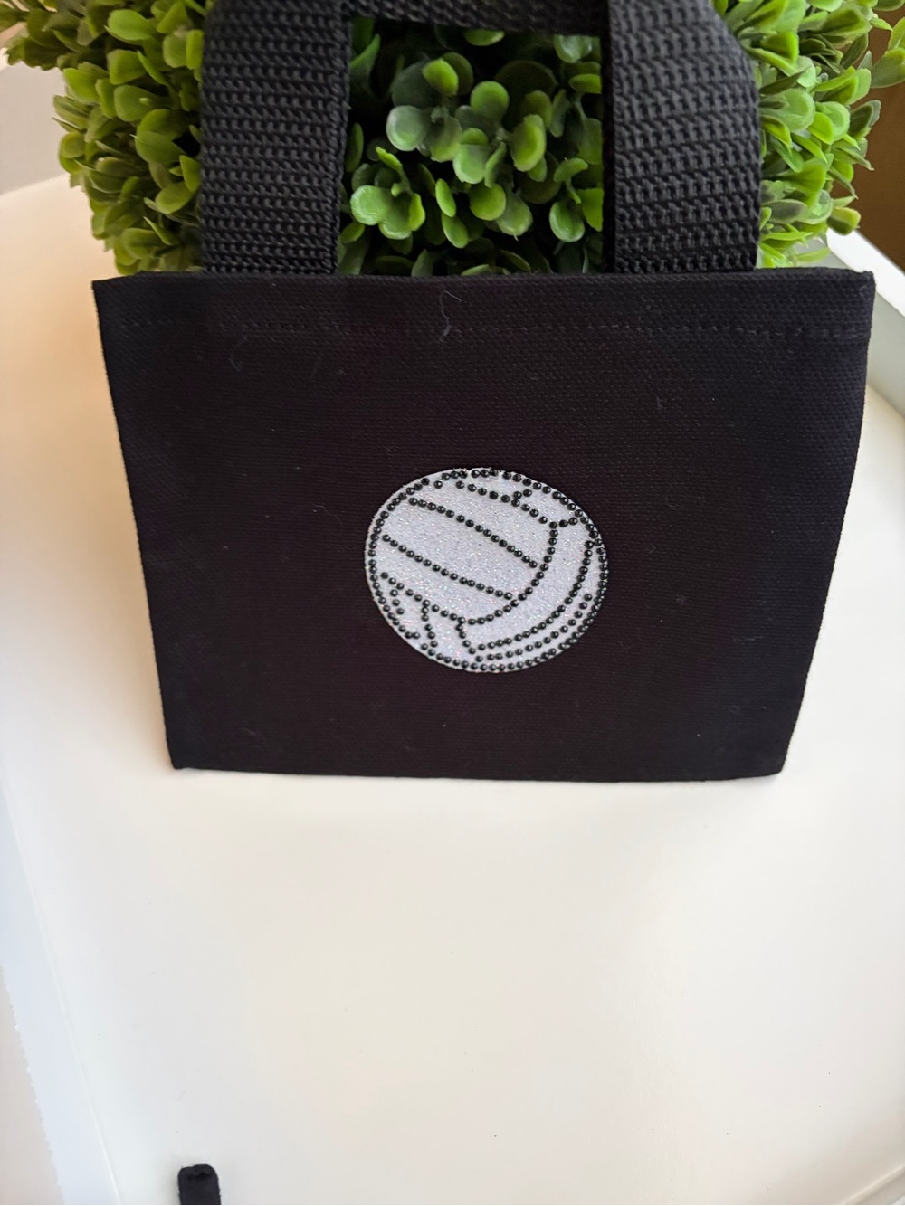 Black Mini Tote with Rhinestone Volleyball Accent